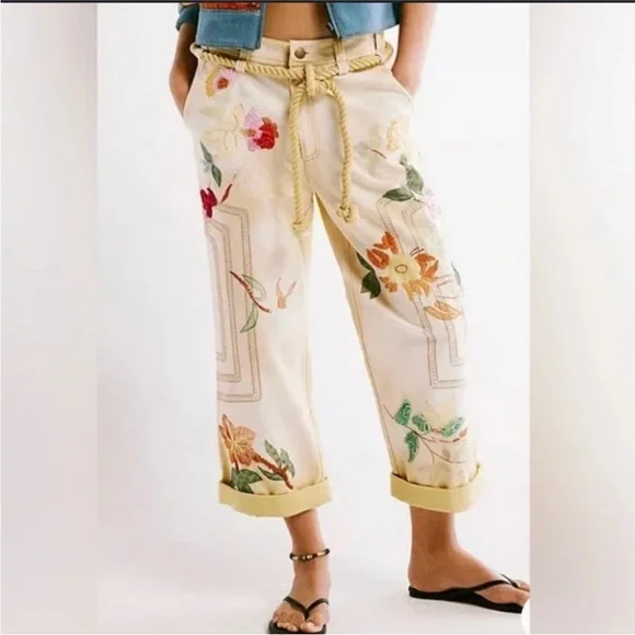 Free People x We The Free Electric Sands Embroidered Pants. Size 6 - Picture 2 of 6